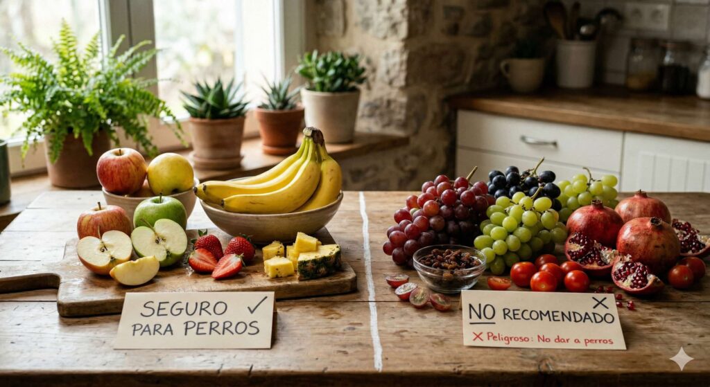 Qué frutas no pueden comer los perros comparadas con frutas seguras como manzana y plátano