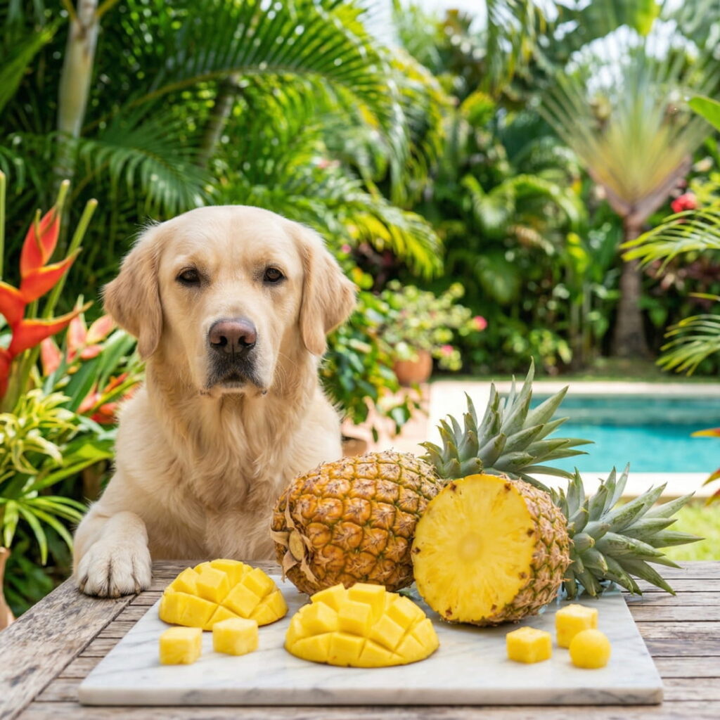 Los perros pueden comer piña en pequeñas cantidades como snack natural